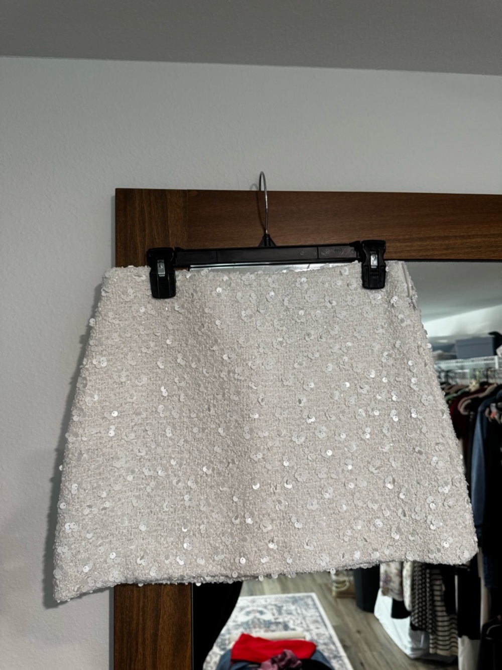 Zara Low Rise Sequin Embellished White Mini Skirt NWT